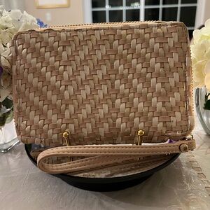 Deux Lux Metallic Woven Leather Wallet Clutch